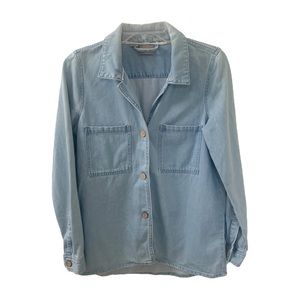 Vero Moda Light Wash Denim Jean Shacket Overshirt Cork Buttons Women’s Small